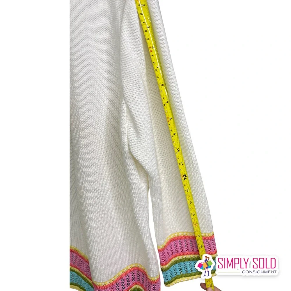 St. John Sport by Marie Gray Womens Cardigan Sweater Cream Knit Quarter Sleeve S